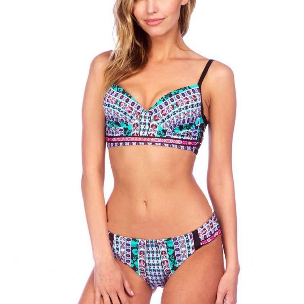 NWT Nanette Lepore Kimono Bustier Underwire Bikini Top S & Bottom M Set